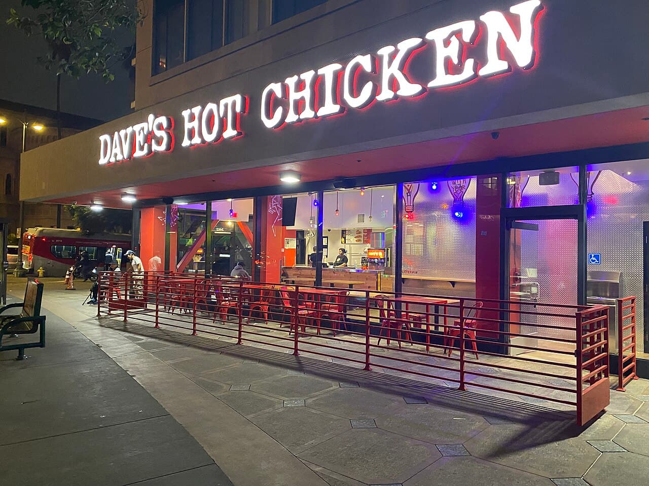 Dave's Hot Chicken — Dave's Hot Chicken location at Wilshire Boulevard & Irolo Street in Koreatown, Los Angeles, CA at night. October 2022.