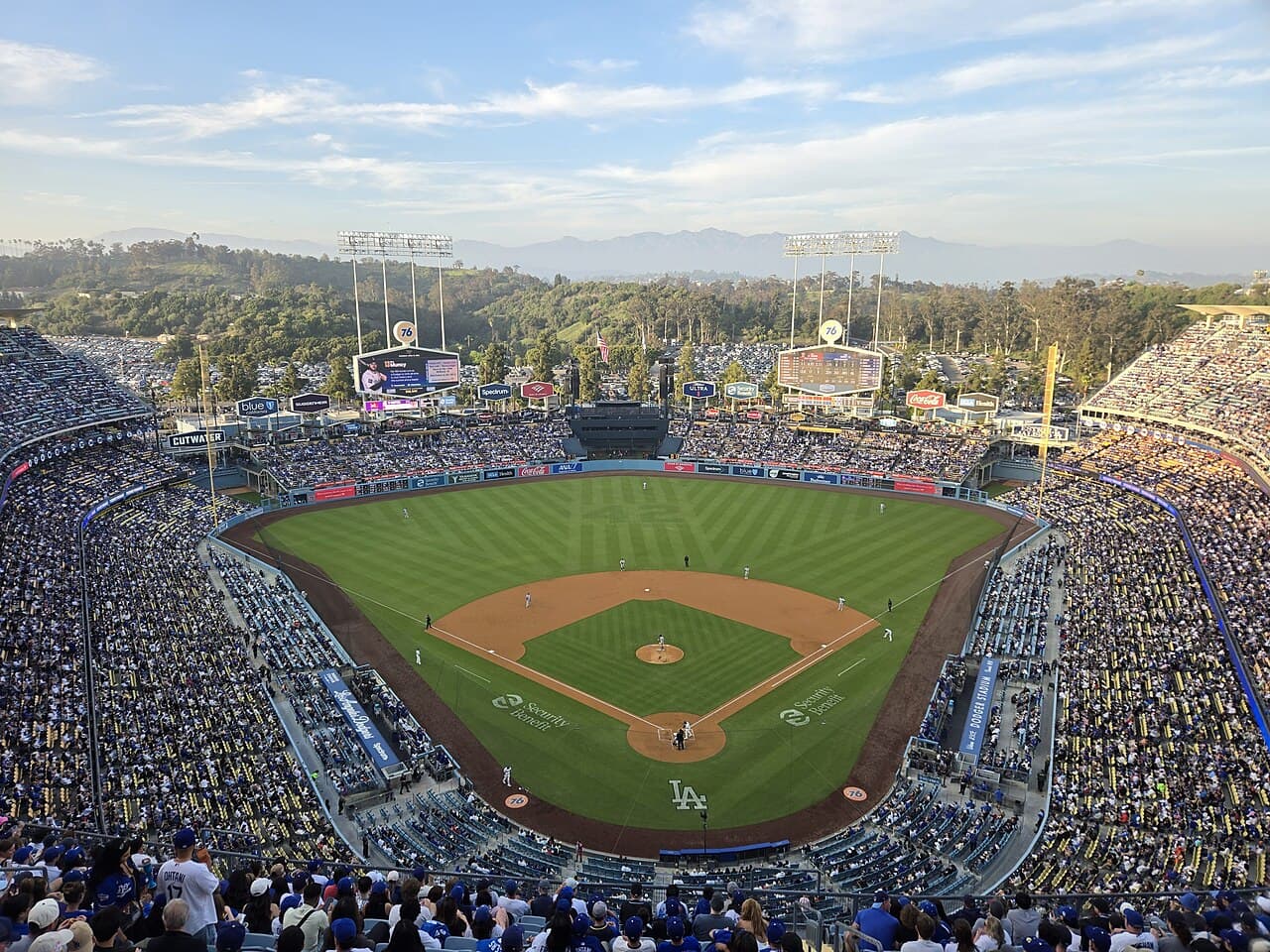 Dodger Stadium — Dodger Stadium and Chavez Ravine far view, Chicago Cubs at Los Angeles Dodgers, (April 12, 2025)