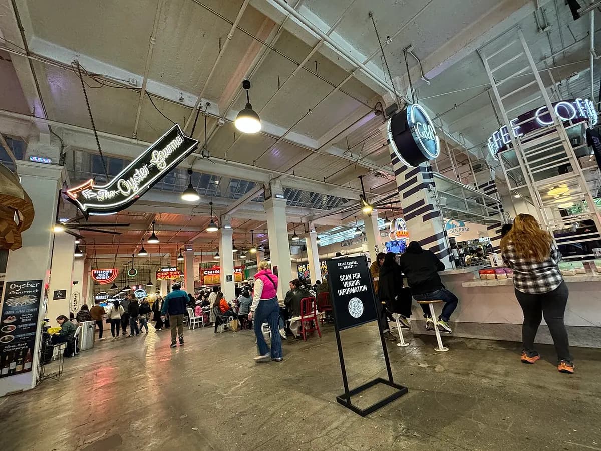 Food stalls inside Grand Central Market, Downtown Los Angeles