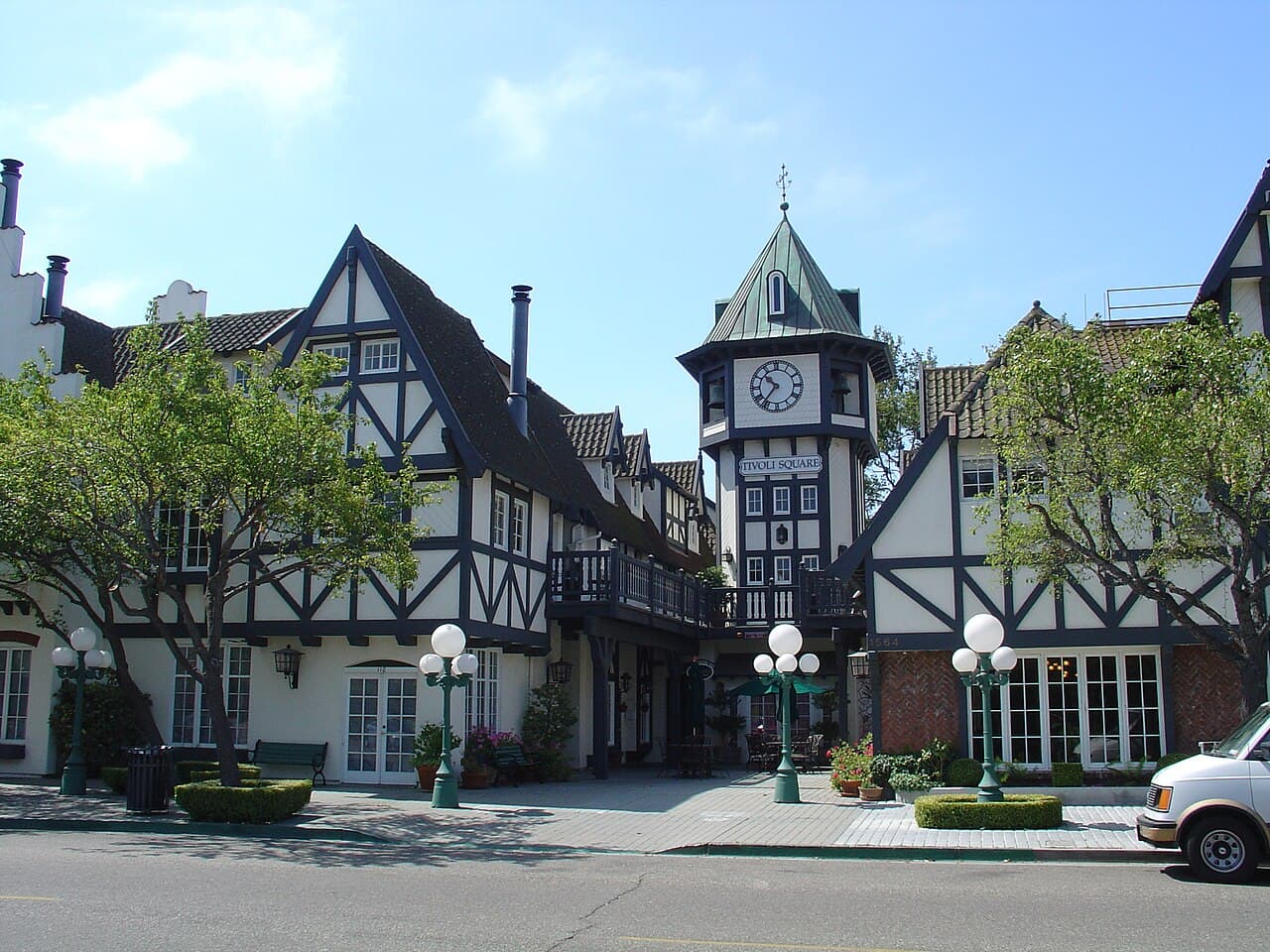 Solvang, California — Tivoli Square, Solvang, California. The ‘Tivoli Square’ sign has been replace with a ‘Wine Valley Inn’ sign sometime between September 2003 and February 2008.