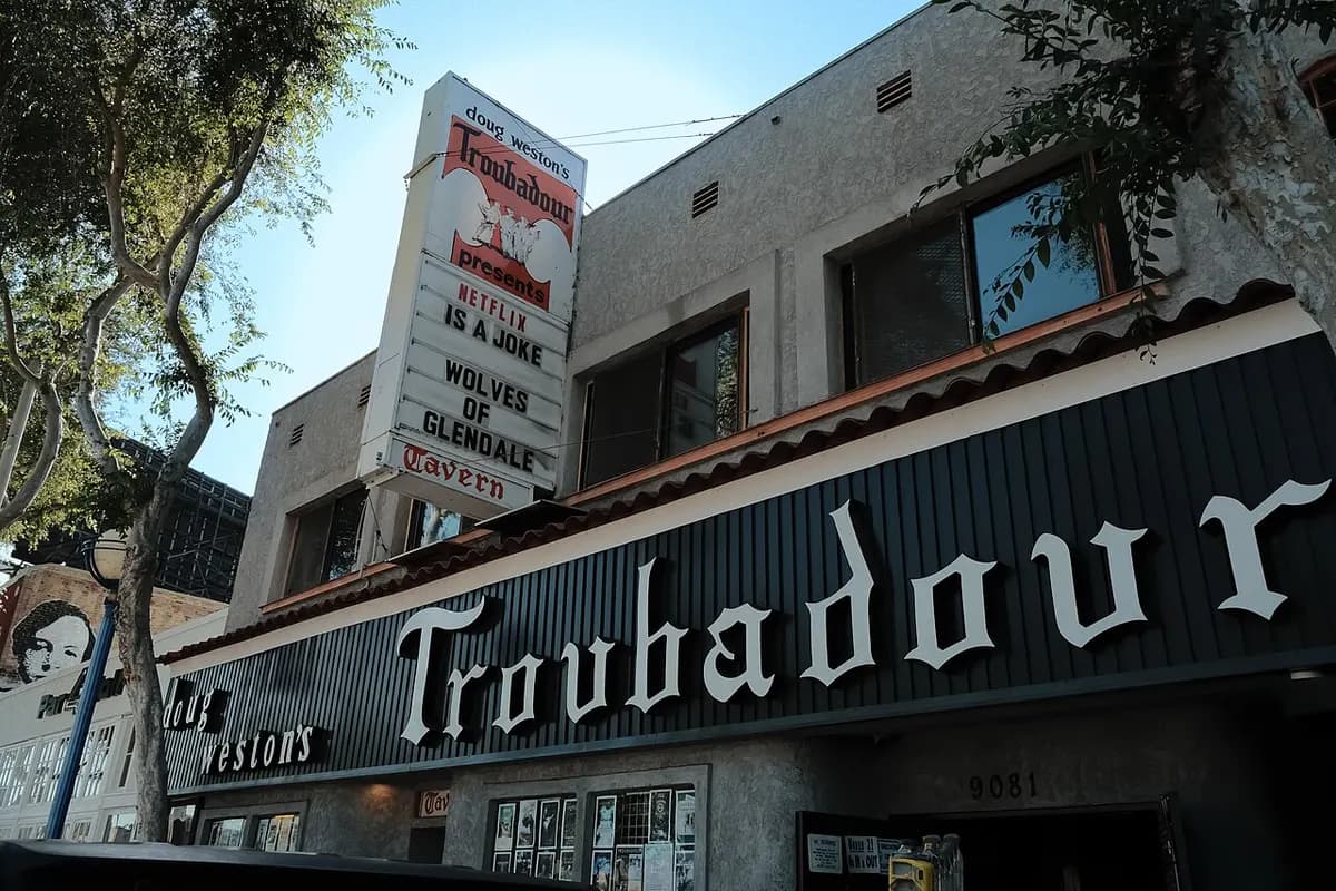 The Troubadour marquee on Santa Monica Boulevard, West Hollywood