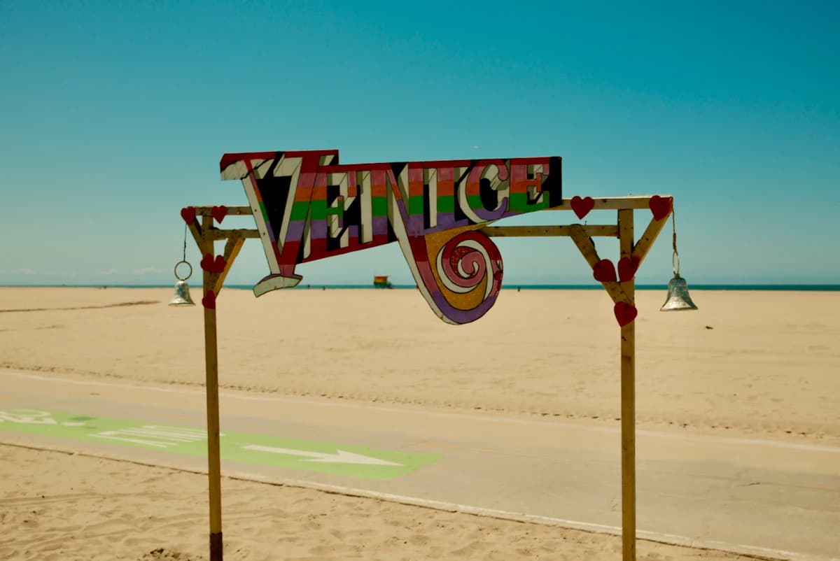 Venice sign over the boardwalk at Venice Beach