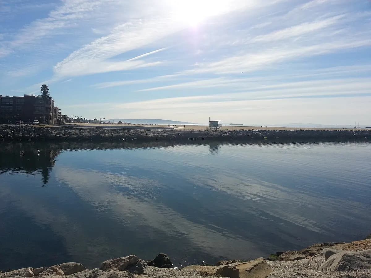 Playa del Rey beach and jetty seen from the Ballona Creek bike path