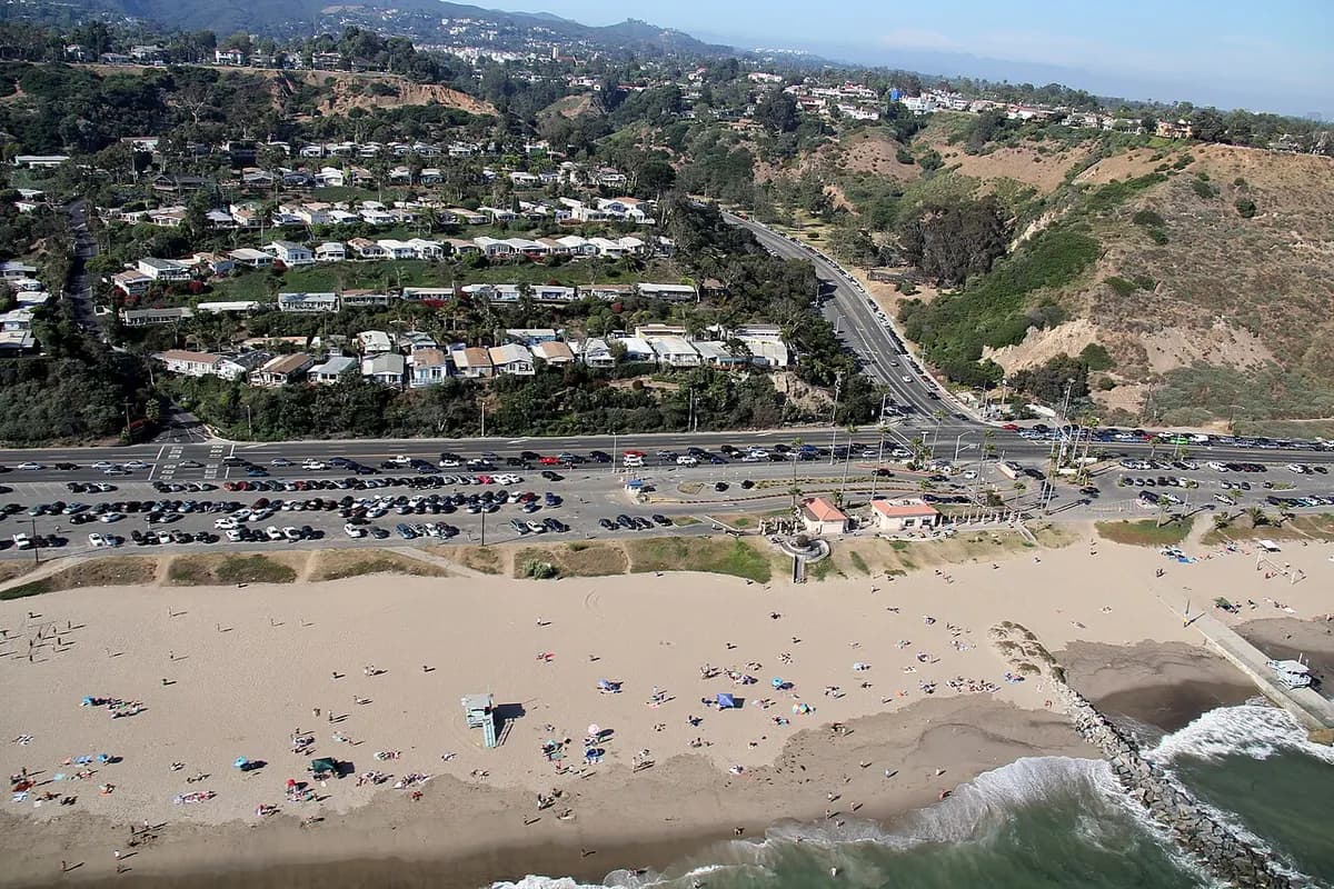 Aerial view of Will Rogers State Beach, Pacific Palisades